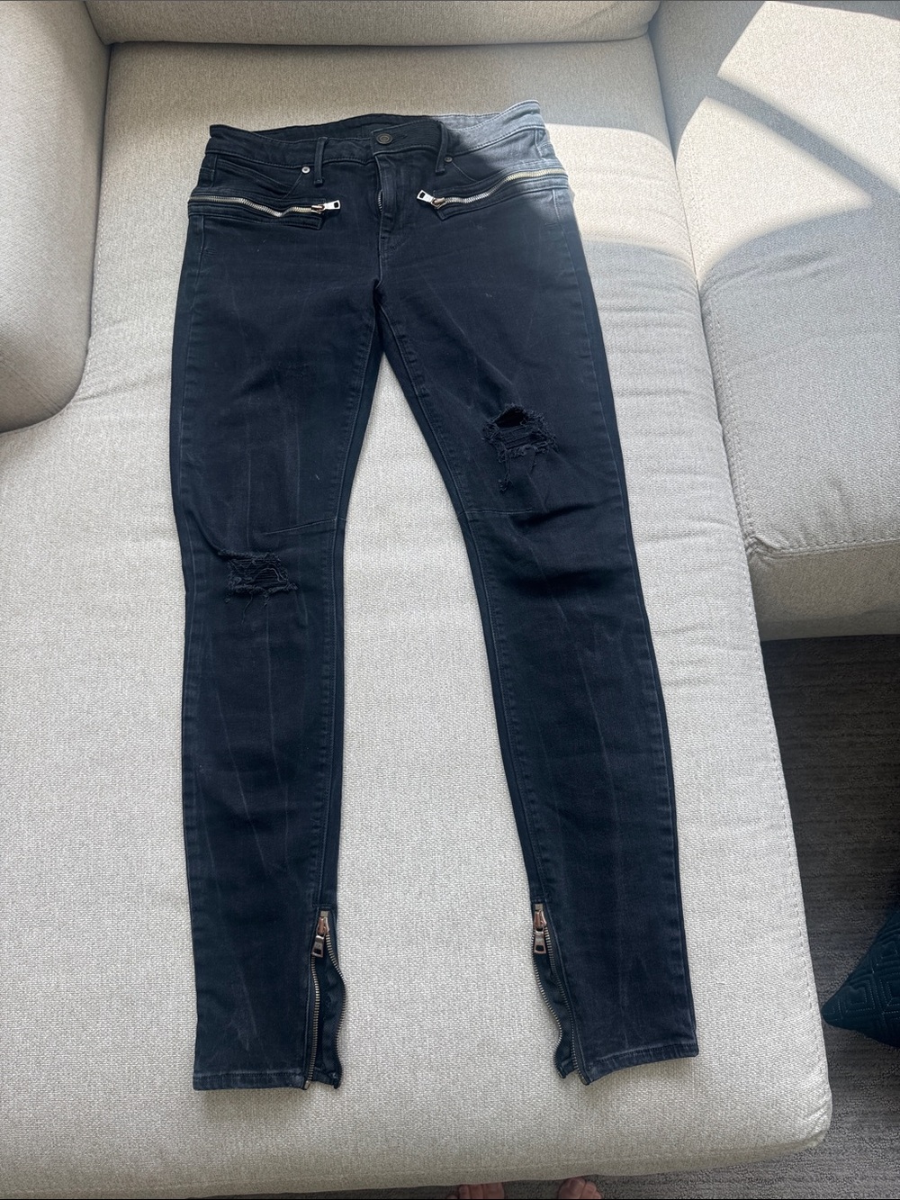 RtA Skinny Black Jeans with Knee Distressing and Hem Zippers